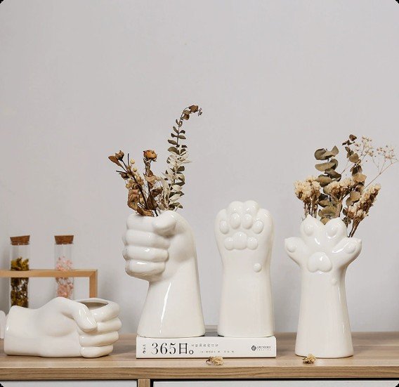 Sculptural Hand & Cat Paw Ceramic Vases — Playful — Home Decor manufacturer